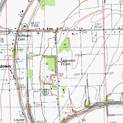 Topographic Map of Harston Cemetery, AR
