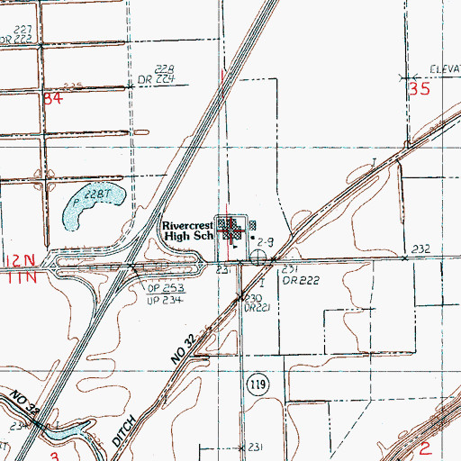Topographic Map of Rivercrest High School, AR