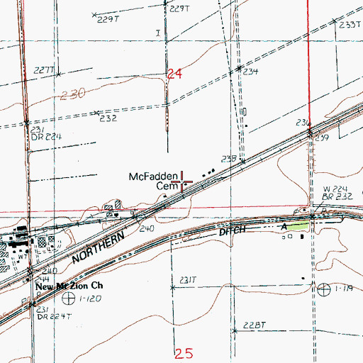 Topographic Map of McFadden Cemetery, AR