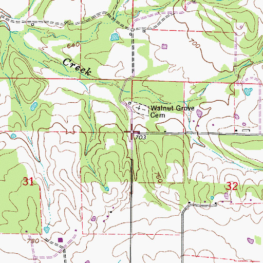 Topographic Map of Walnut Grove, AR