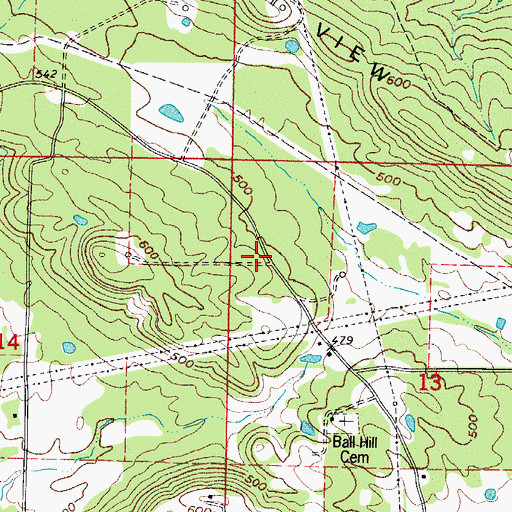 Topographic Map of Ball Hill School (historical), AR