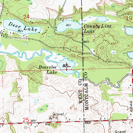 Topographic Map of Bearslee Lake, MI