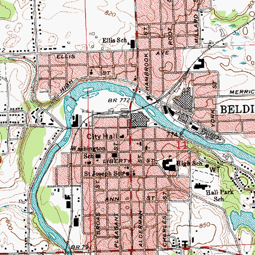 Topographic Map of Belding, MI