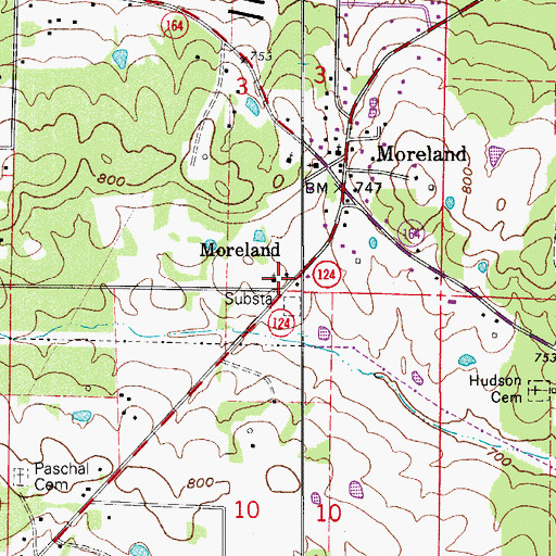Topographic Map of Moreland Gas Field, AR