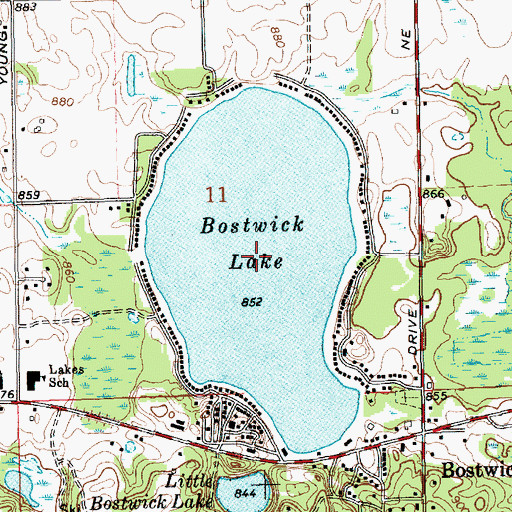 Topographic Map of Bostwick Lake, MI