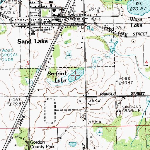 Topographic Map of Breford Lake, MI