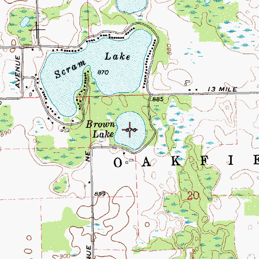Topographic Map of Brown Lake, MI