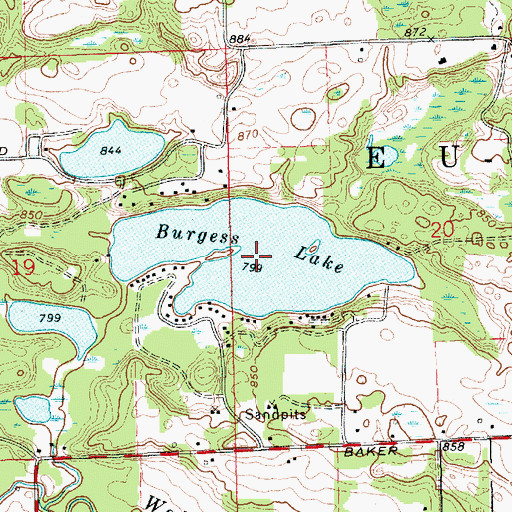 Topographic Map of Burgess Lake, MI