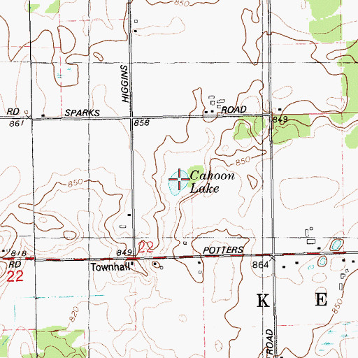 Topographic Map of Cahoon Lake, MI