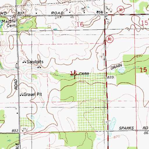 Topographic Map of Carr Drain, MI