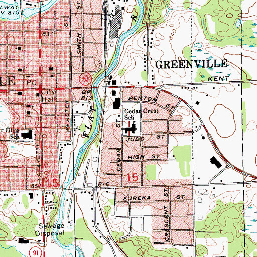 Topographic Map of Cedar Crest School, MI