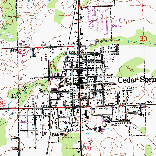 Topographic Map of Cedar Springs, MI