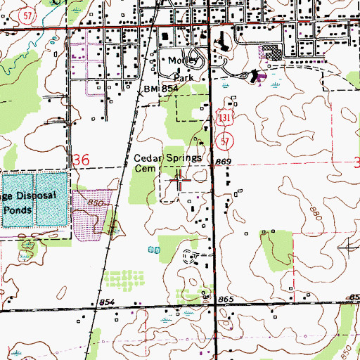 Topographic Map of Cedar Springs Cemetery, MI