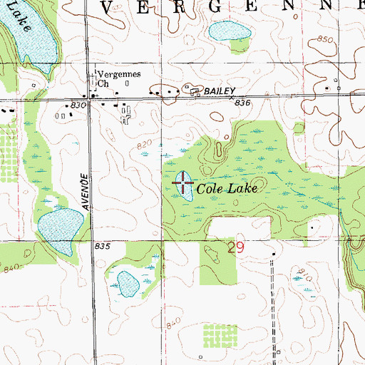 Topographic Map of Cole Lake, MI