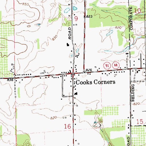 Topographic Map of Cooks Corners, MI
