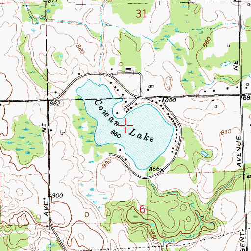 Topographic Map of Cowan Lake, MI