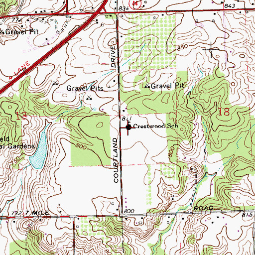 Topographic Map of Crestwood School, MI
