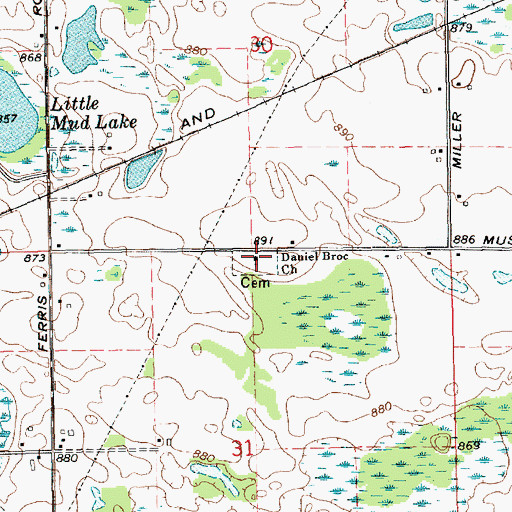 Topographic Map of Daniel Broc Church, MI