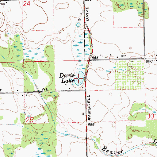 Topographic Map of Davis Lake, MI