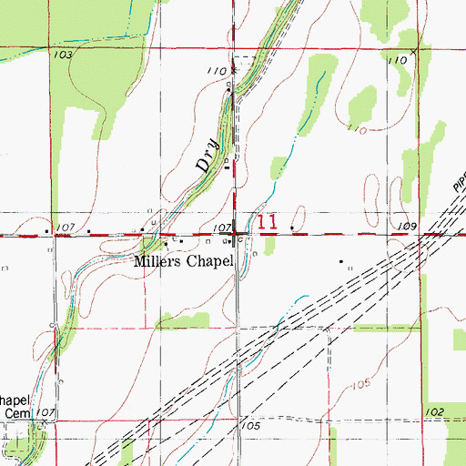 Topographic Map of Millers Chapel, AR