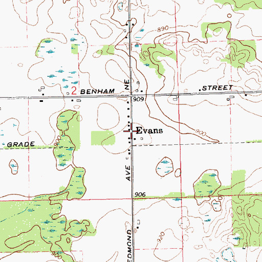 Topographic Map of Evans, MI