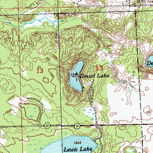 Topographic Map of Ginsel Lake, MI