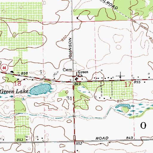 Topographic Map of Green Church, MI