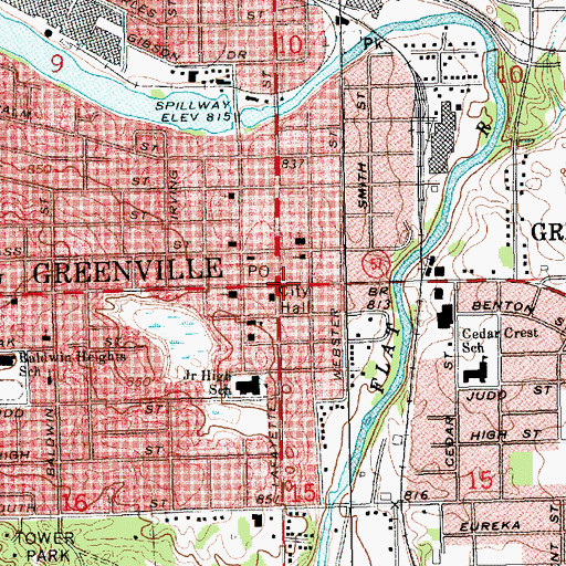 Topographic Map of Greenville, MI