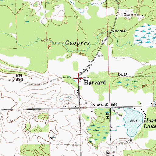 Topographic Map of Harvard, MI