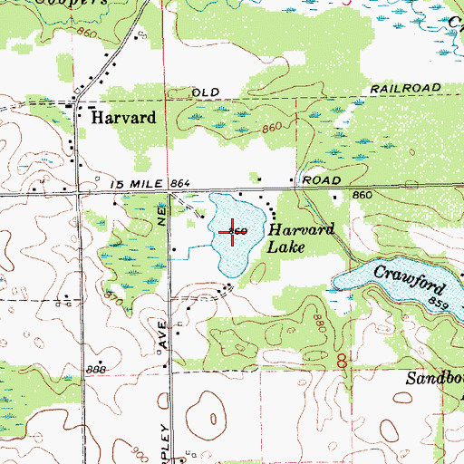 Topographic Map of Harvard Lake, MI