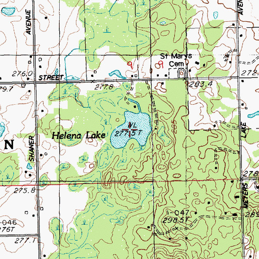 Topographic Map of Helena Lake, MI