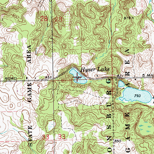 Topographic Map of Hyser Lake, MI