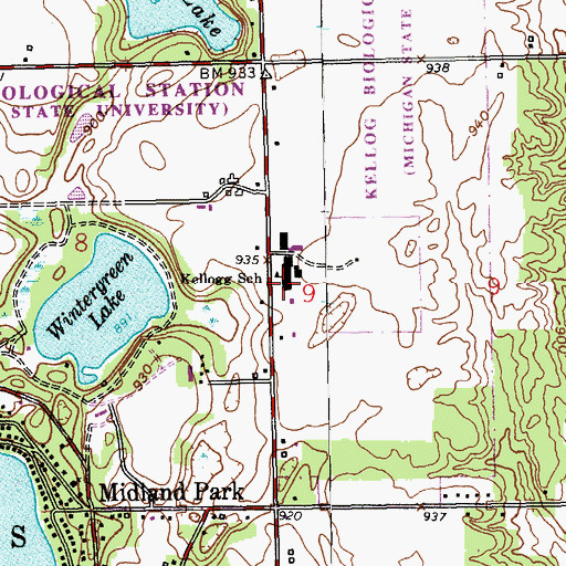 Topographic Map of Kellogg School, MI