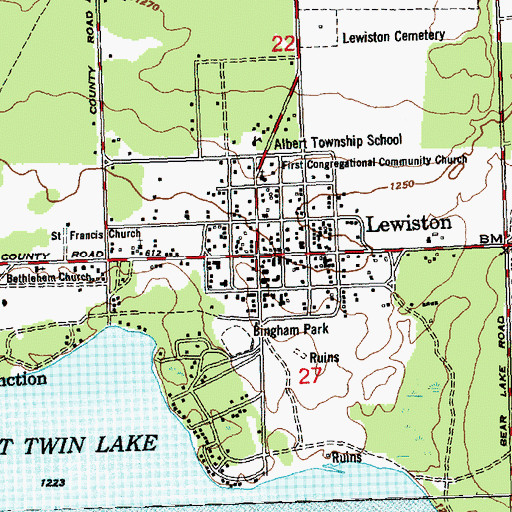 Topographic Map of Lewiston, MI