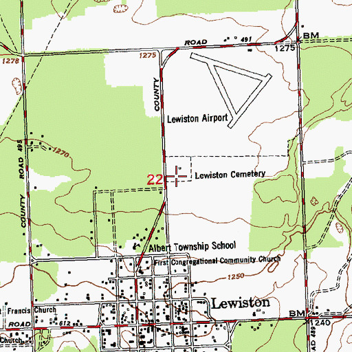Topographic Map of Lewiston Cemetery, MI