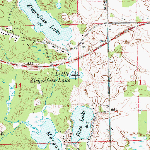 Topographic Map of Little Ziegenfuss Lake, MI