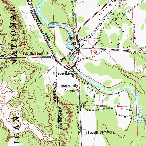 Topographic Map of Lovells, MI