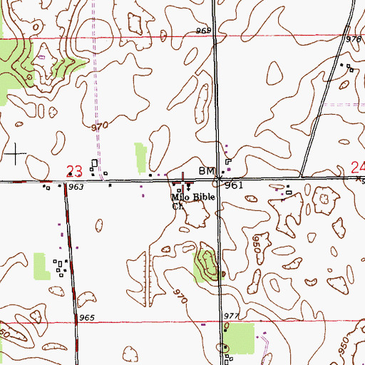 Topographic Map of Milo Bible Church, MI