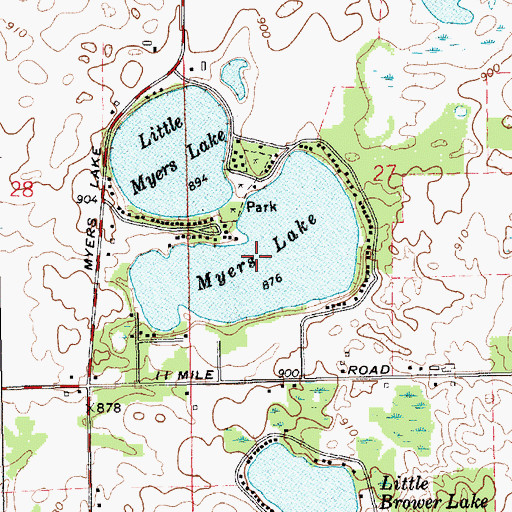 Topographic Map of Myers Lake, MI
