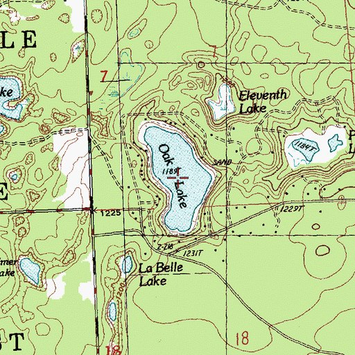 Topographic Map of Oak Lake, MI