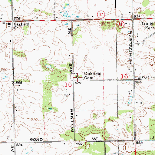 Topographic Map of Oakfield Cemetery, MI