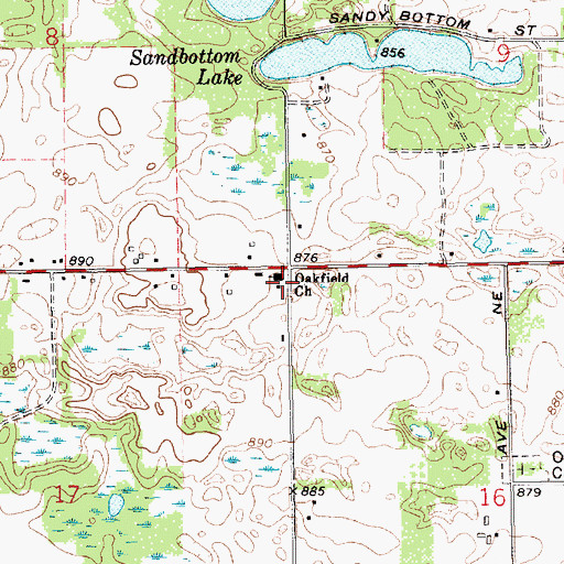 Topographic Map of Oakfield Church, MI
