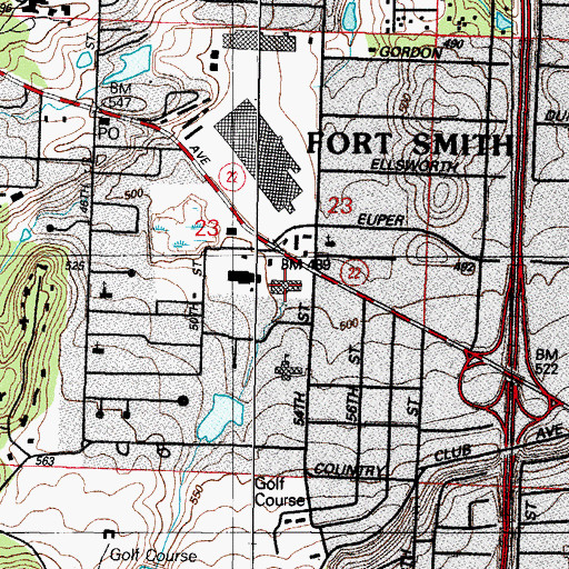 Topographic Map of Waldron Square Shopping Center, AR