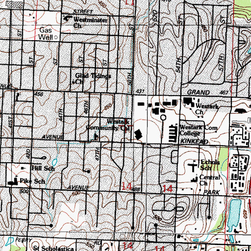 Topographic Map of Westark Baptist Student Center, AR