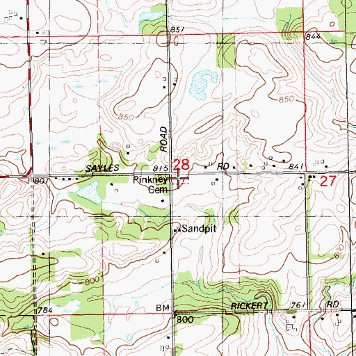 Topographic Map of Pinckney Cemetery, MI