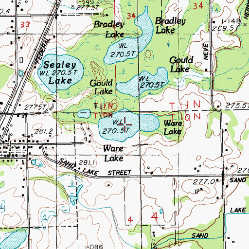 Topographic Map of Ware Lake, MI