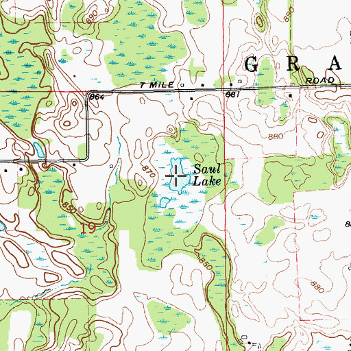Topographic Map of Saul Lake, MI