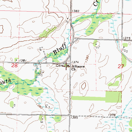 Topographic Map of Alliance Church, MN