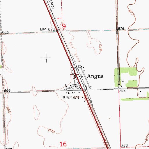 Topographic Map of Angus, MN