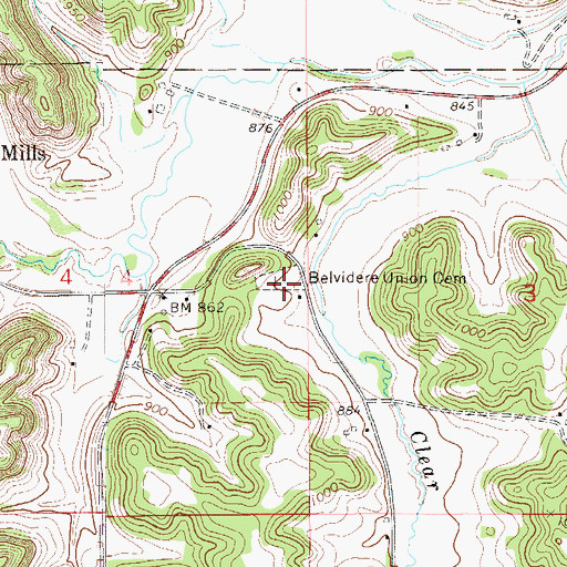 Topographic Map of Belvidere Union Cemetery, MN